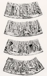 Die Gewinnung von Edelmetallen, Stücke im zeremoniellen Kragen des Senior-Mitglieds der Goldschmiede in Gent, Illustration aus Wissenschaft und Literatur im Mittelalter und der Renaissance, geschrieben